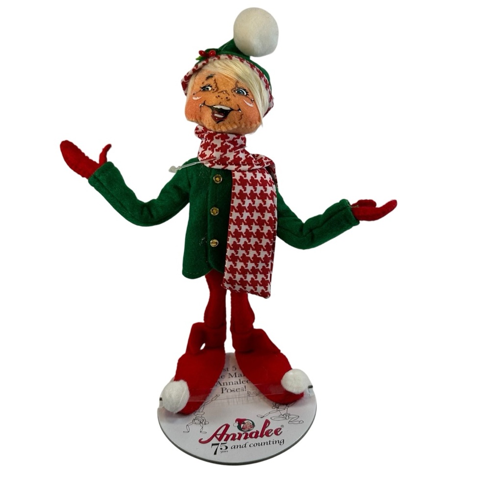 Annalee Jubilee Elf Green With Red White Scarf 9” Christmas Holiday New